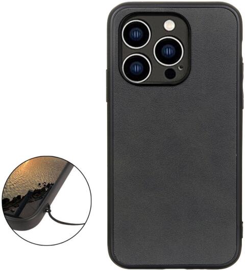 Apple iPhone 14 Pro Hoesje met Kunstleer Coating Zwart afbeelding 2