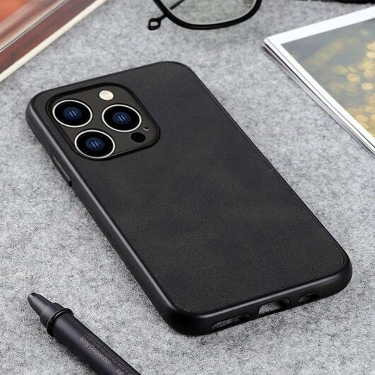 Apple iPhone 14 Pro Hoesje met Kunstleer Coating Zwart afbeelding 3