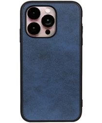 Apple iPhone 14 Pro Max Hoesje met Kunstleer Coating Blauw
