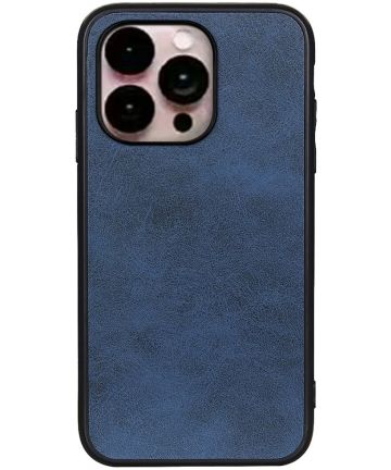Apple iPhone 14 Pro Max Hoesje met Kunstleer Coating Blauw Hoesjes