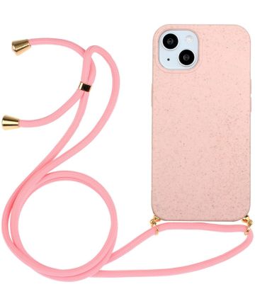 Apple iPhone 14 Plus Hoesje Back Cover Flexibel TPU met Koord Roze Hoesjes