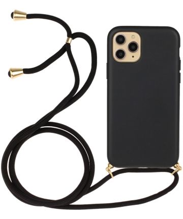 Apple iPhone 14 Pro Hoesje Back Case Flexibel TPU met Koord Zwart Hoesjes