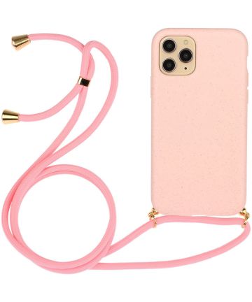 Apple iPhone 14 Pro Hoesje Back Case Flexibel TPU met Koord Roze Hoesjes