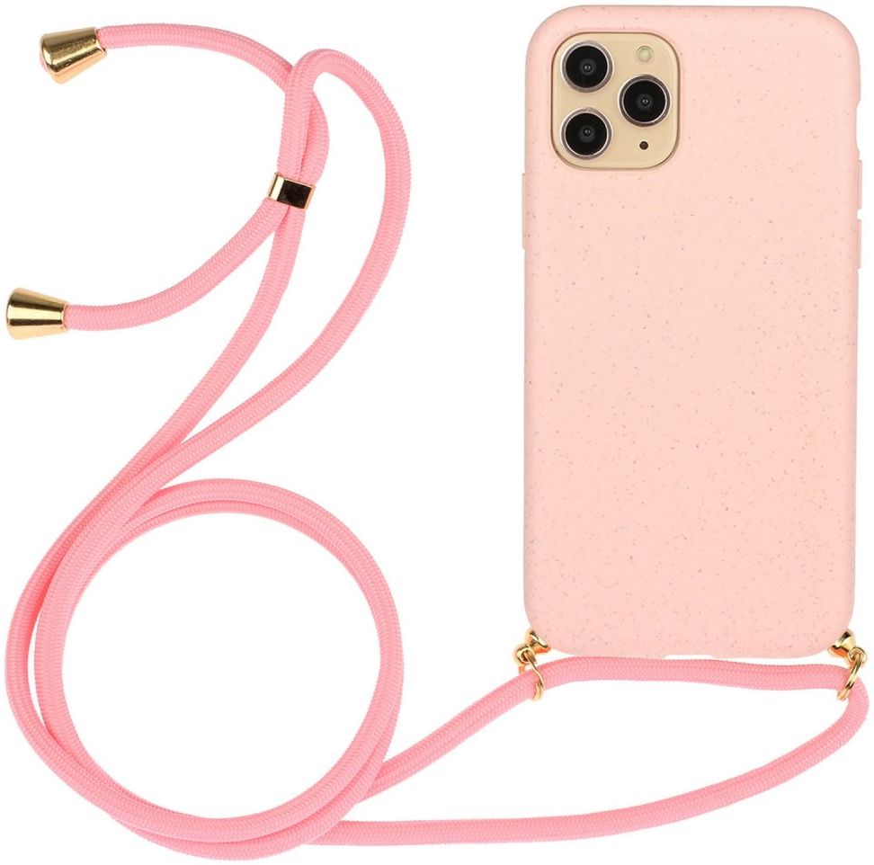 Apple iPhone 14 Pro Hoesje Back Case Flexibel TPU met Koord Roze afbeelding 1