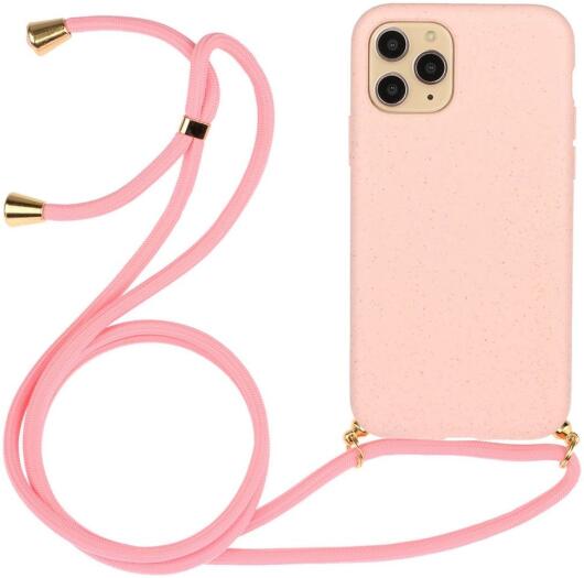 Apple iPhone 14 Pro Hoesje Back Case Flexibel TPU met Koord Roze afbeelding 1