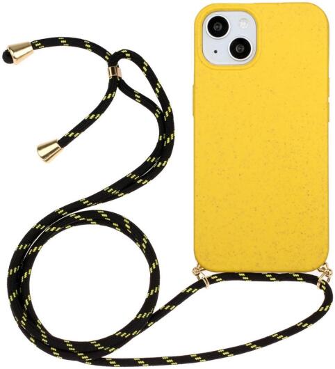 Apple iPhone 14 Hoesje Back Cover Flexibel TPU met Koord Geel afbeelding 1