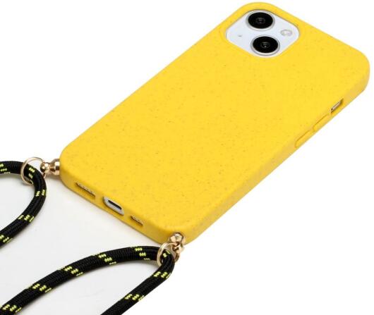 Apple iPhone 14 Hoesje Back Cover Flexibel TPU met Koord Geel afbeelding 2