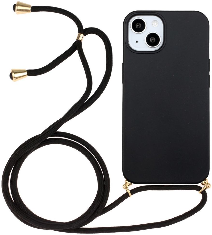 Apple iPhone 14 Hoesje Back Cover Flexibel TPU met Koord Zwart afbeelding 1