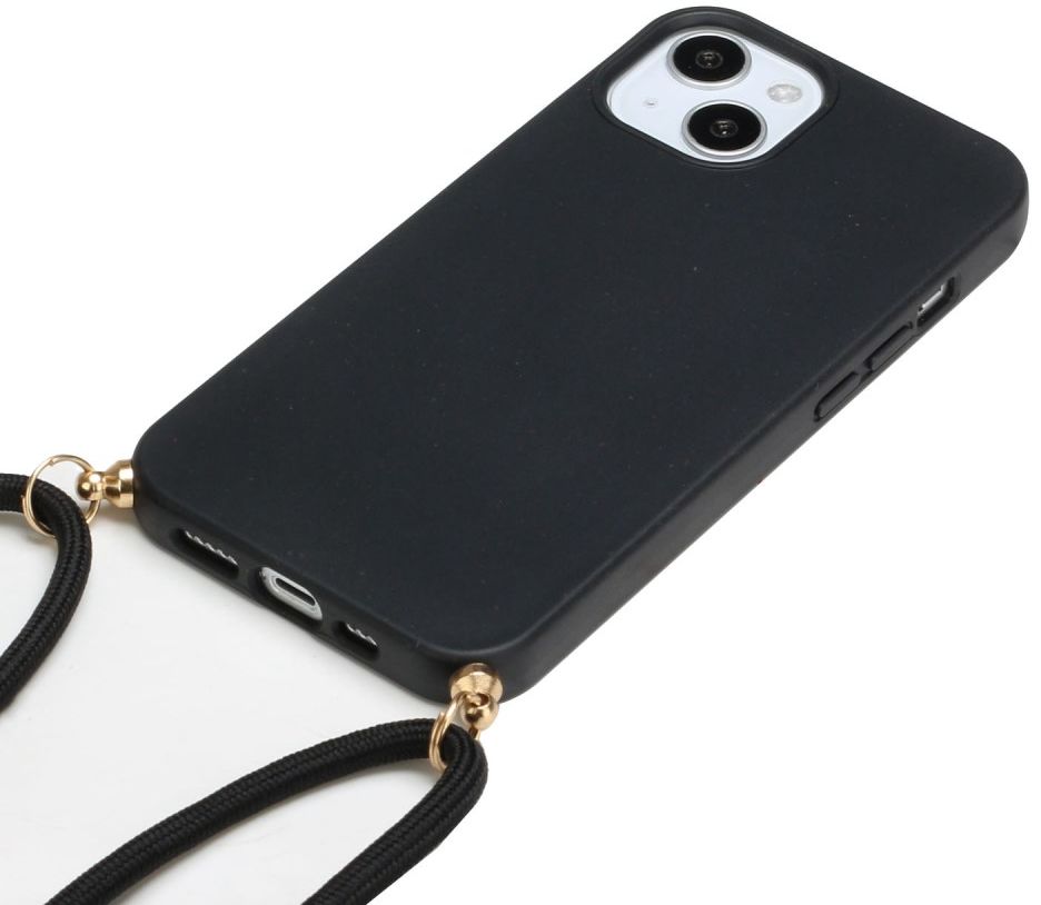 Apple iPhone 14 Hoesje Back Cover Flexibel TPU met Koord Zwart afbeelding 2