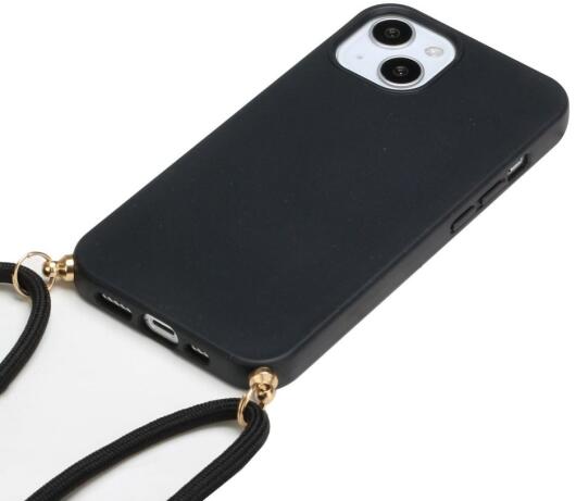 Apple iPhone 14 Hoesje Back Cover Flexibel TPU met Koord Zwart afbeelding 2