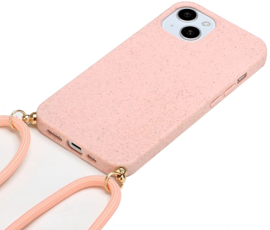 Apple iPhone 14 Hoesje Back Cover Flexibel TPU met Koord Roze afbeelding 2