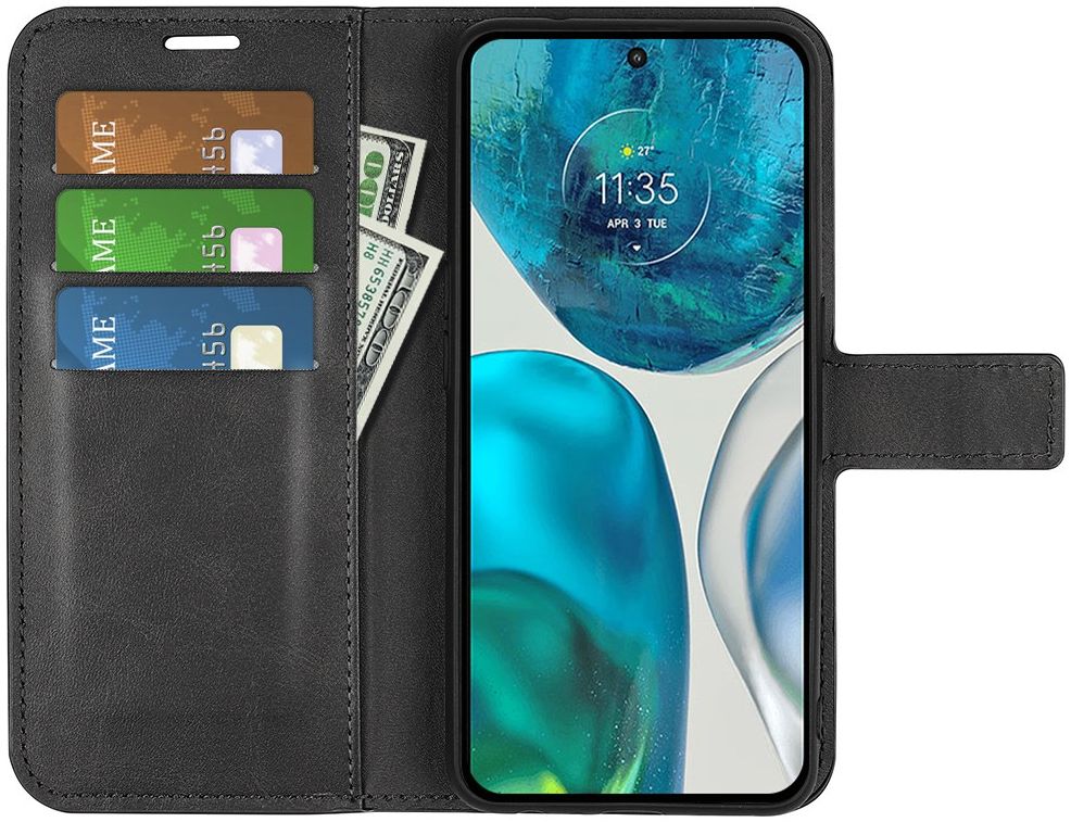 Motorola Moto G52 / G82 Hoesje Vintage Wallet Book Case Zwart afbeelding 1