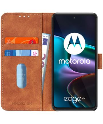KHAZNEH Motorola Edge 30 Hoesje Retro Wallet Book Case Kunstleer Bruin Hoesjes