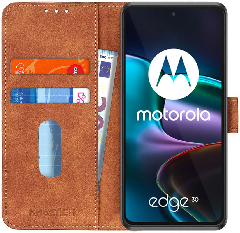 KHAZNEH Motorola Edge 30 Hoesje Retro Wallet Book Case Kunstleer Bruin afbeelding 1