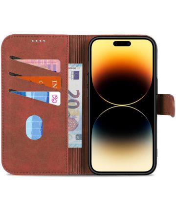 AZNS Apple iPhone 14 Pro Max Hoesje Wallet Book Case Kunstleer Bruin Hoesjes
