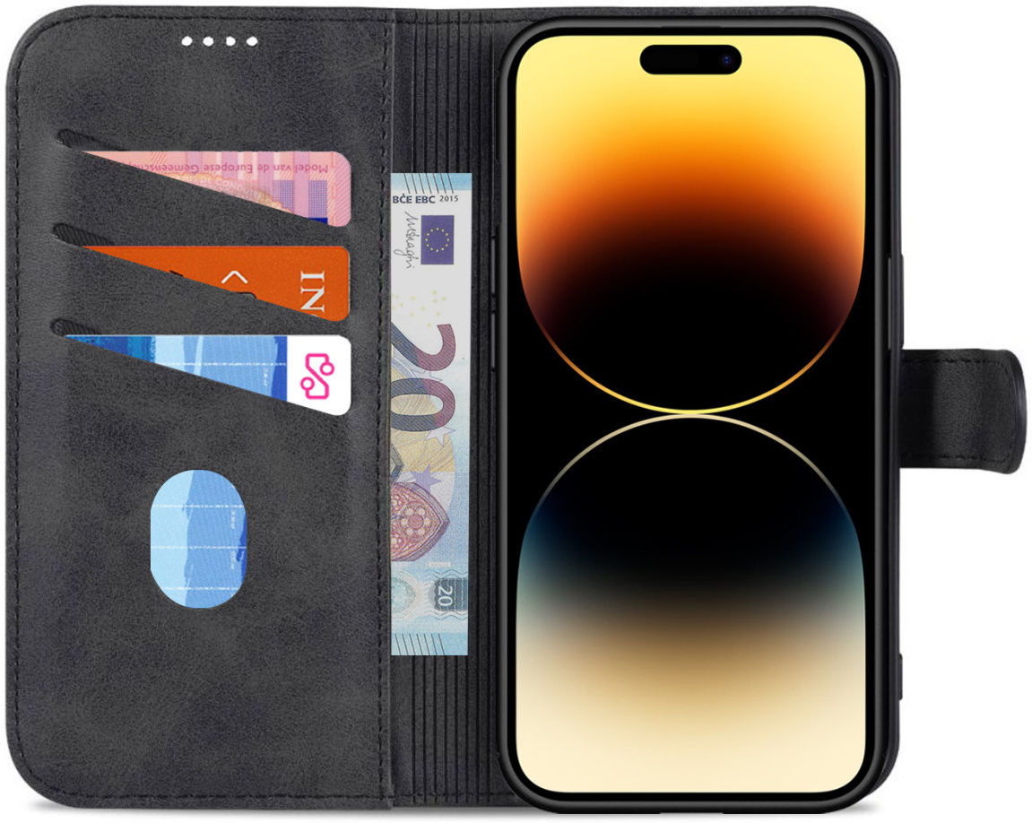 AZNS Apple iPhone 14 Pro Max Hoesje Wallet Book Case Kunstleer Zwart afbeelding 1