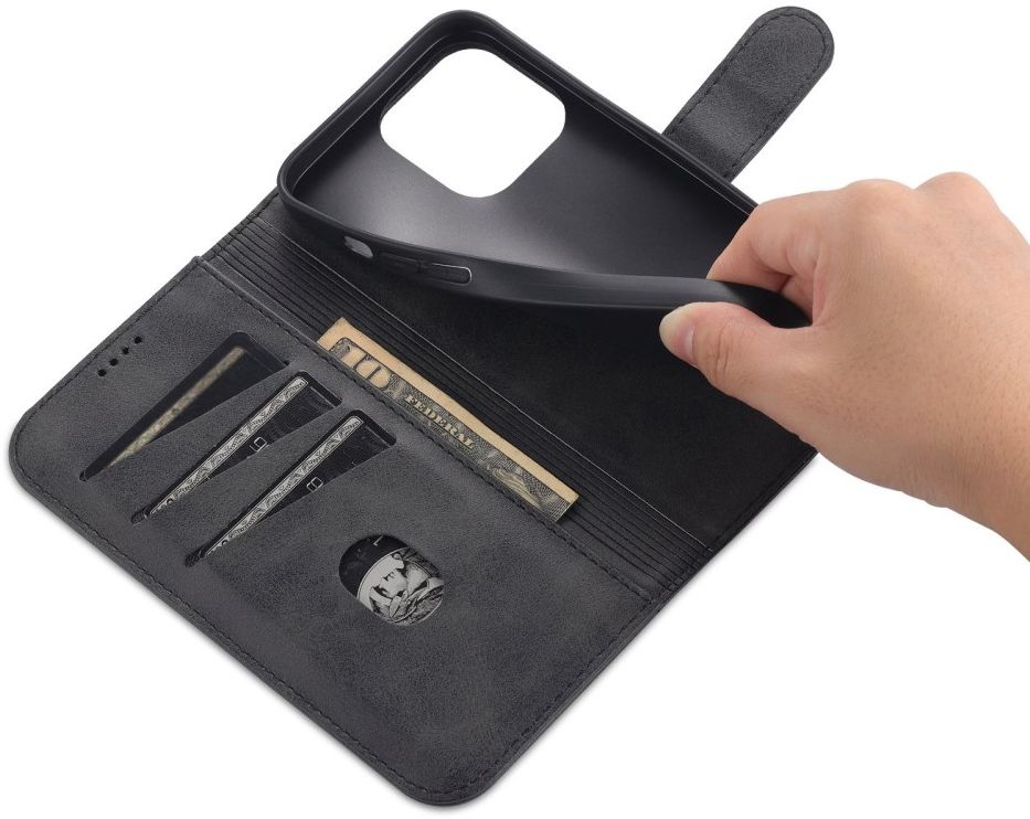 AZNS Apple iPhone 14 Pro Max Hoesje Wallet Book Case Kunstleer Zwart afbeelding 5