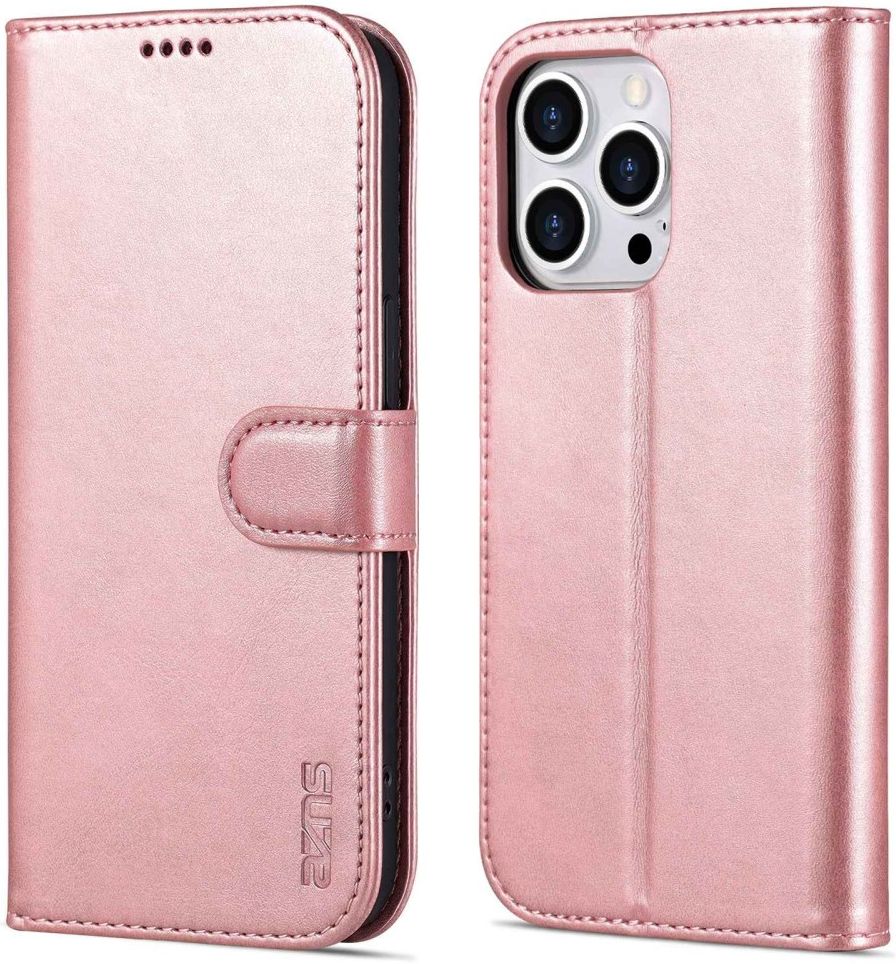 AZNS Apple iPhone 14 Pro Max Hoesje Wallet Book Case Kunstleer Roze afbeelding 2