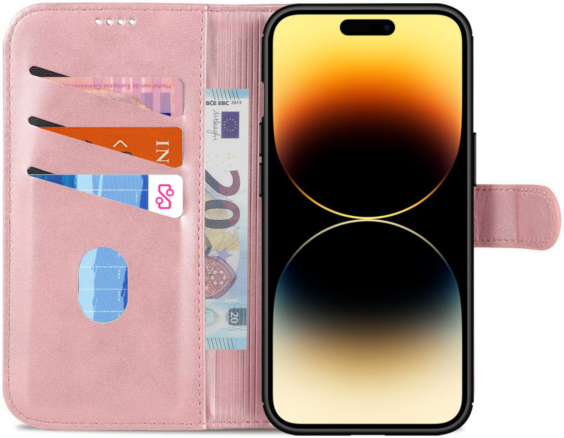 AZNS Apple iPhone 14 Pro Max Hoesje Wallet Book Case Kunstleer Roze afbeelding 1