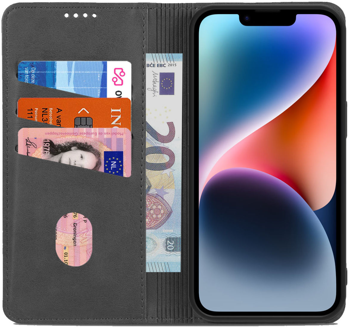 AZNS Apple iPhone 14 Hoesje Wallet Book Case Kunstleer Zwart afbeelding 1