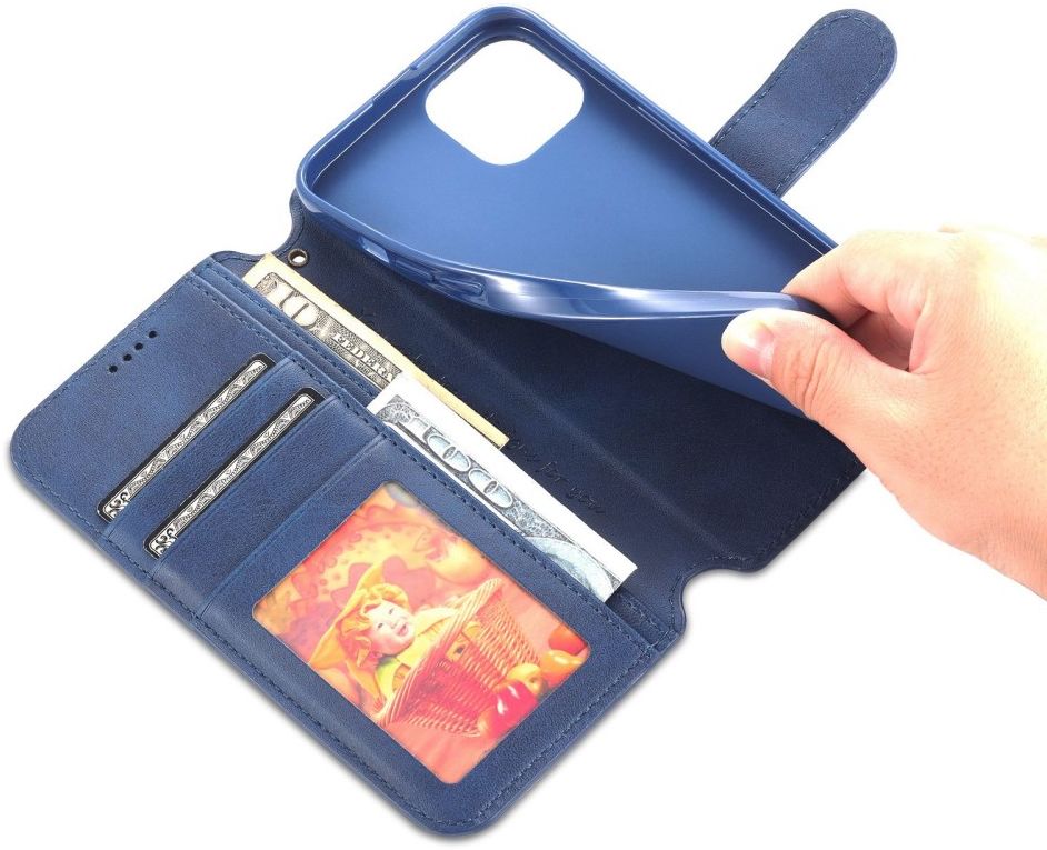AZNS Apple iPhone 14 Plus Hoesje Portemonnee Book Case Kunstleer Blauw afbeelding 6