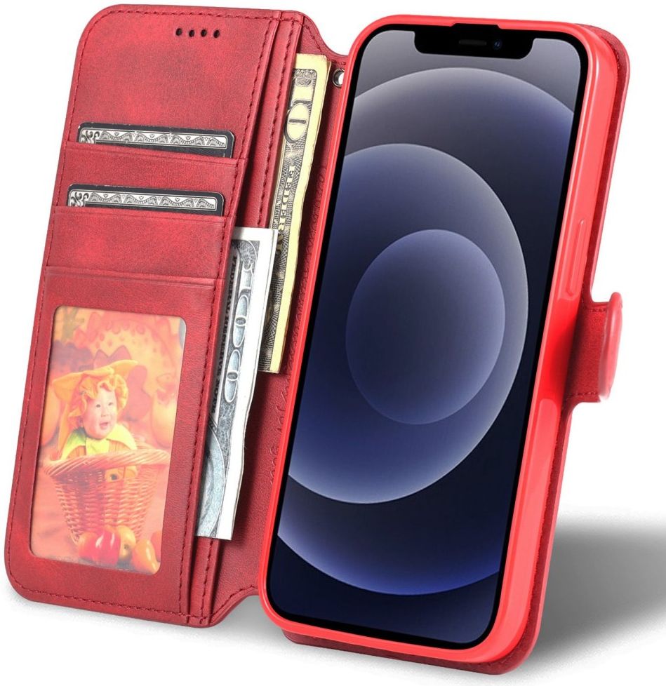 AZNS Apple iPhone 14 Plus Hoesje Portemonnee Book Case Kunstleer Rood afbeelding 4