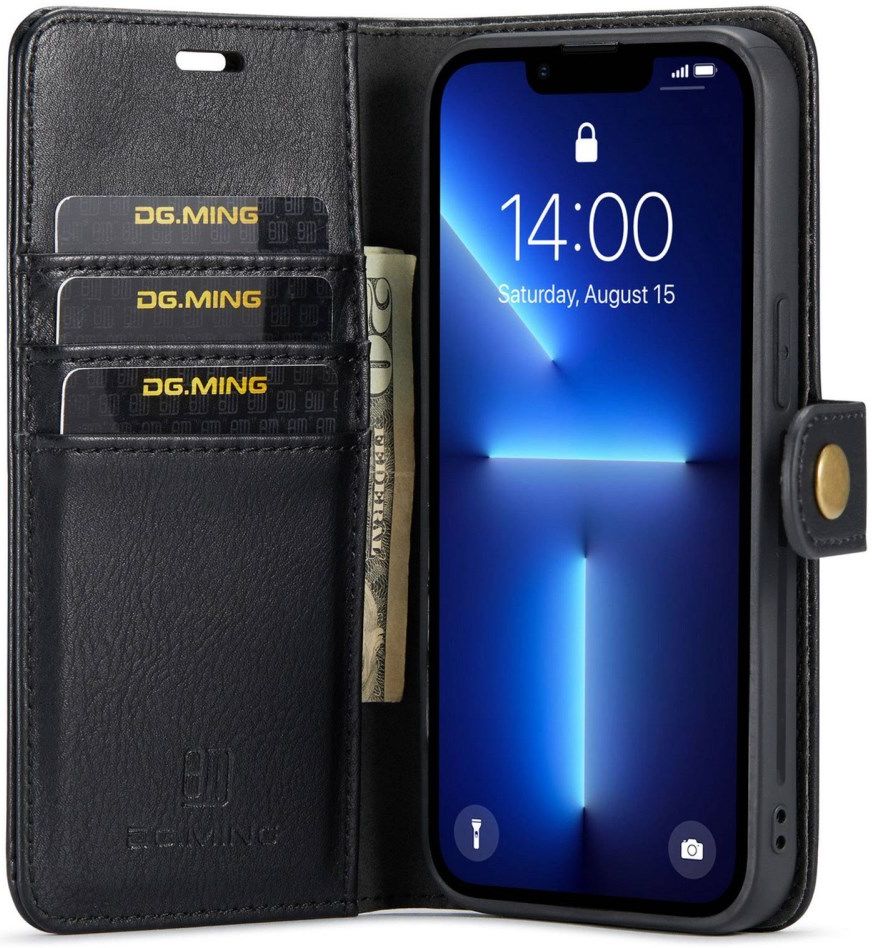 DG Ming iPhone 14 Pro Max Hoesje 2-in-1 Book Case en Back Cover Zwart afbeelding 1