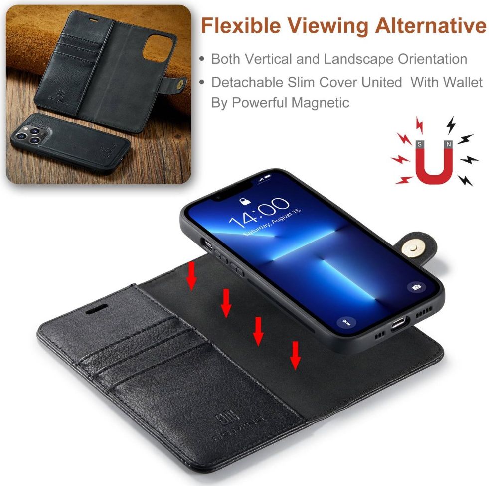 DG Ming iPhone 14 Pro Max Hoesje 2-in-1 Book Case en Back Cover Zwart afbeelding 4