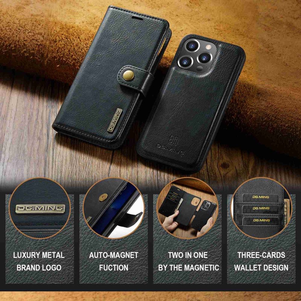 DG Ming iPhone 14 Pro Max Hoesje 2-in-1 Book Case en Back Cover Zwart afbeelding 5