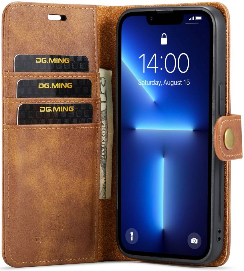 DG Ming iPhone 14 Pro Max Hoesje 2-in-1 Book Case en Back Cover Bruin afbeelding 1
