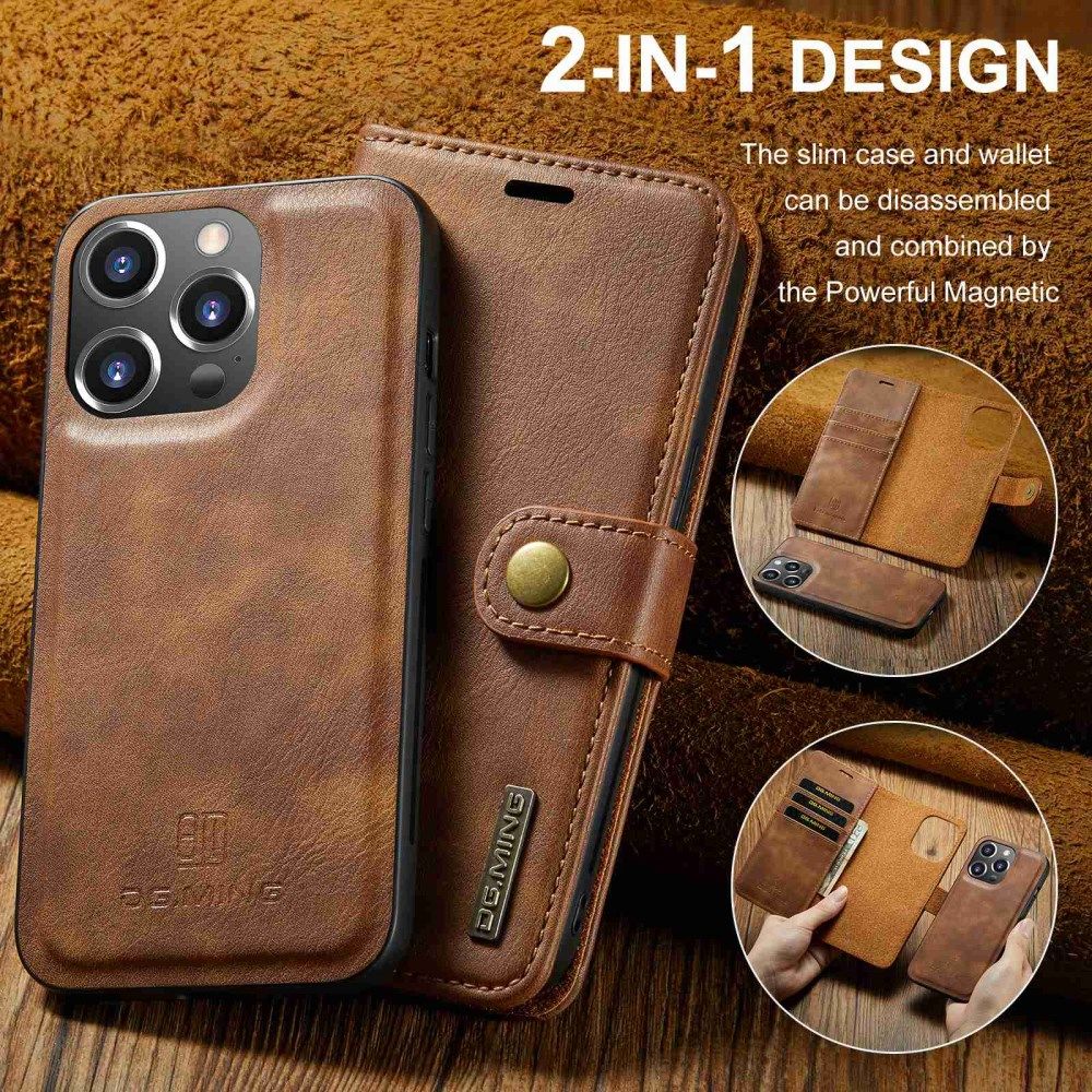 DG Ming iPhone 14 Pro Max Hoesje 2-in-1 Book Case en Back Cover Bruin afbeelding 7