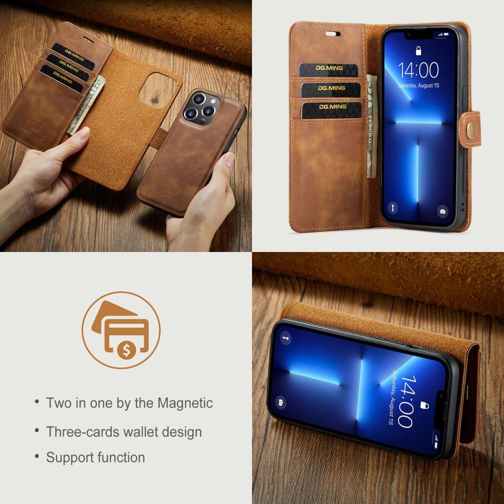 DG Ming iPhone 14 Pro Max Hoesje 2-in-1 Book Case en Back Cover Bruin afbeelding 8