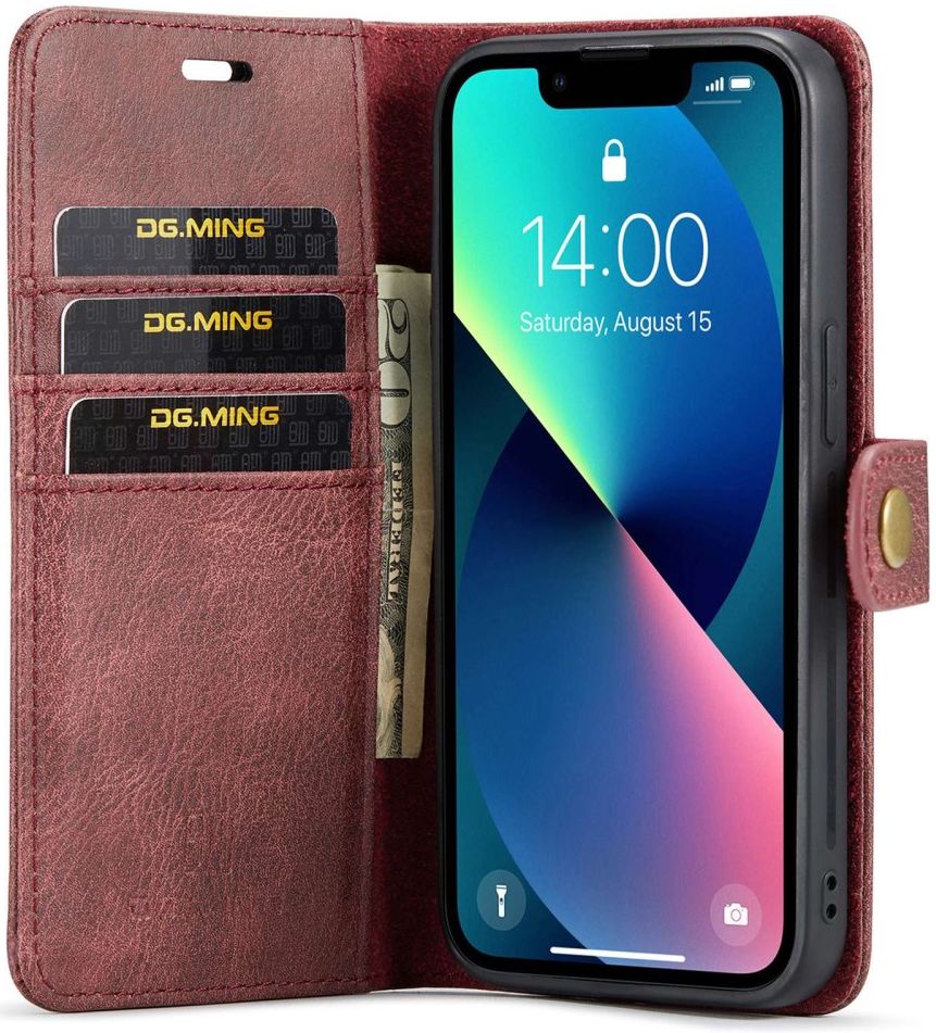 DG Ming Apple iPhone 14 Hoesje 2-in-1 Book Case en Back Cover Rood afbeelding 1