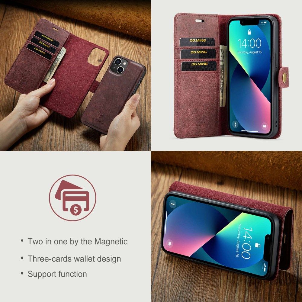 DG Ming Apple iPhone 14 Hoesje 2-in-1 Book Case en Back Cover Rood afbeelding 8