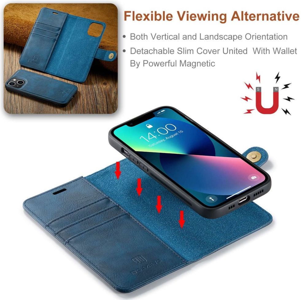 DG Ming Apple iPhone 14 Hoesje 2-in-1 Book Case en Back Cover Blauw afbeelding 4