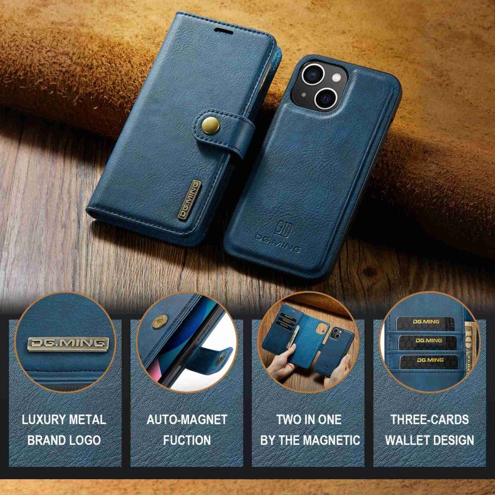 DG Ming Apple iPhone 14 Hoesje 2-in-1 Book Case en Back Cover Blauw afbeelding 5
