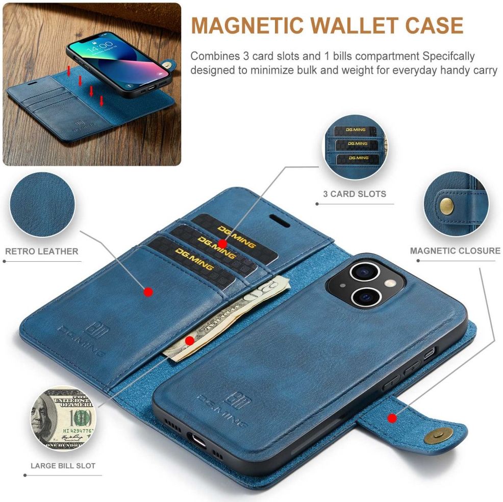 DG Ming Apple iPhone 14 Hoesje 2-in-1 Book Case en Back Cover Blauw afbeelding 6