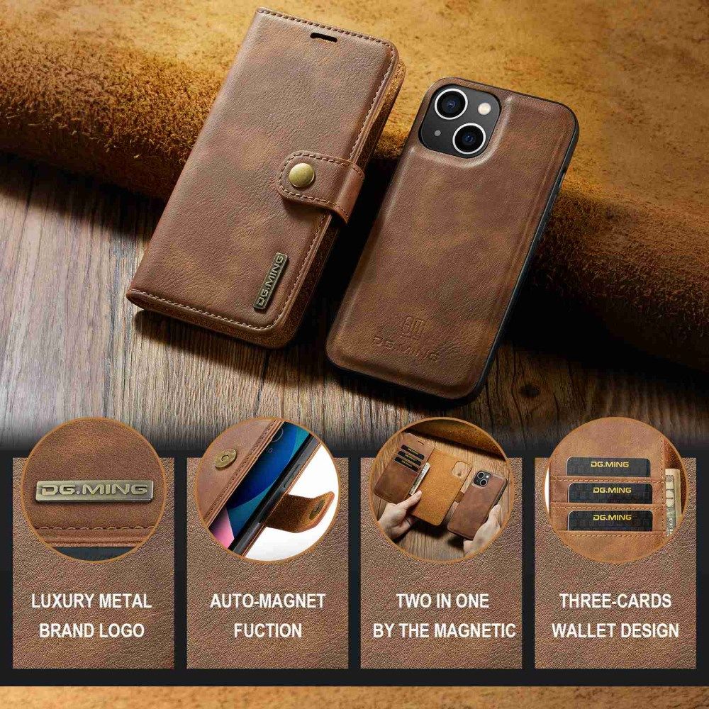 DG Ming Apple iPhone 14 Hoesje 2-in-1 Book Case en Back Cover Bruin afbeelding 5