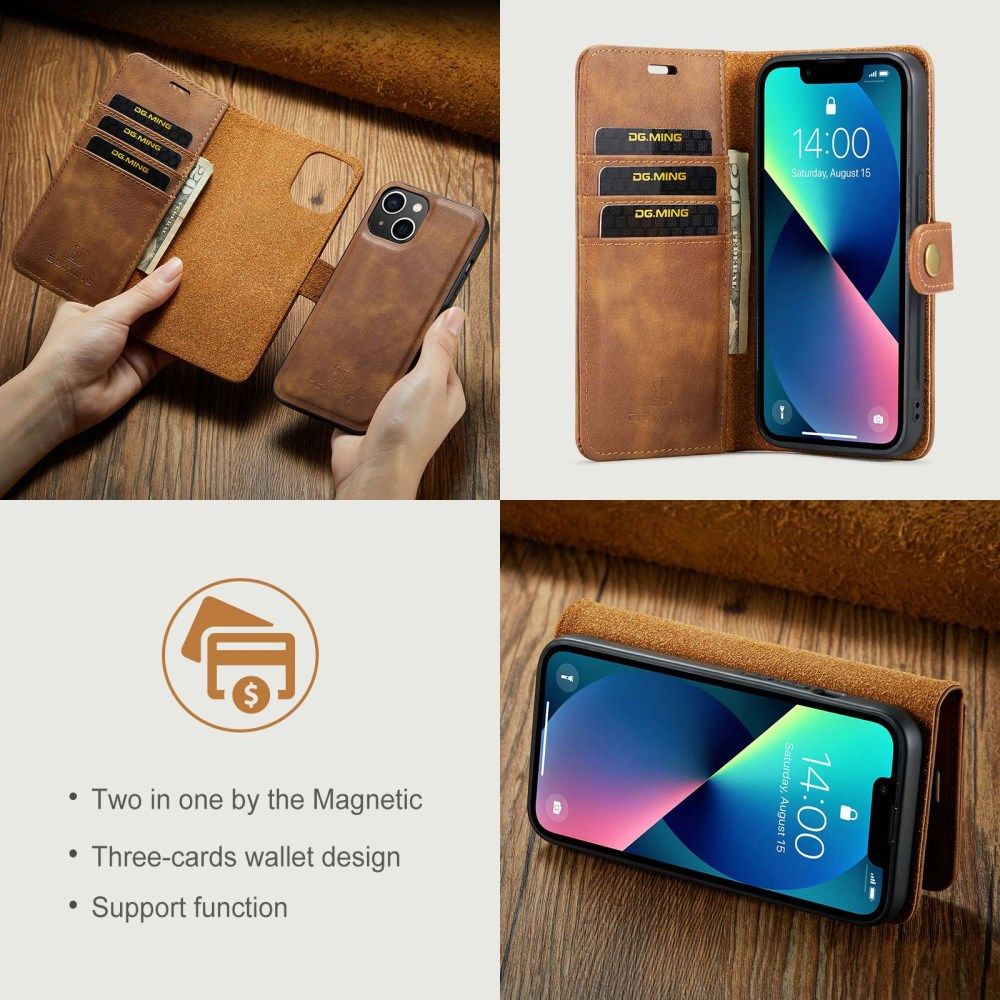 DG Ming Apple iPhone 14 Hoesje 2-in-1 Book Case en Back Cover Bruin afbeelding 8