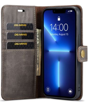 DG Ming iPhone 14 Pro Hoesje 2-in-1 Book Case en Back Cover Grijs Hoesjes