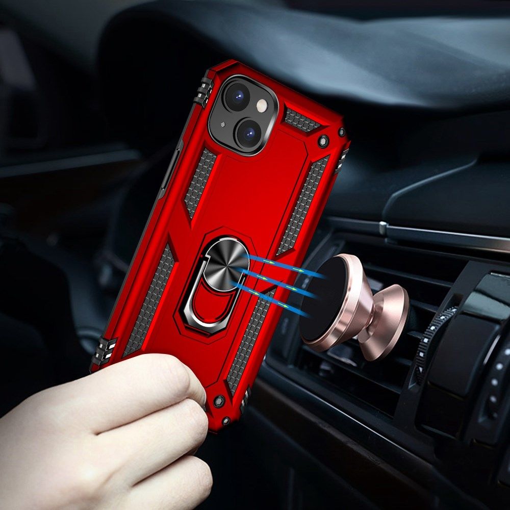 Apple iPhone 14 Hoesje Hybride Kickstand Back Cover Rood afbeelding 3