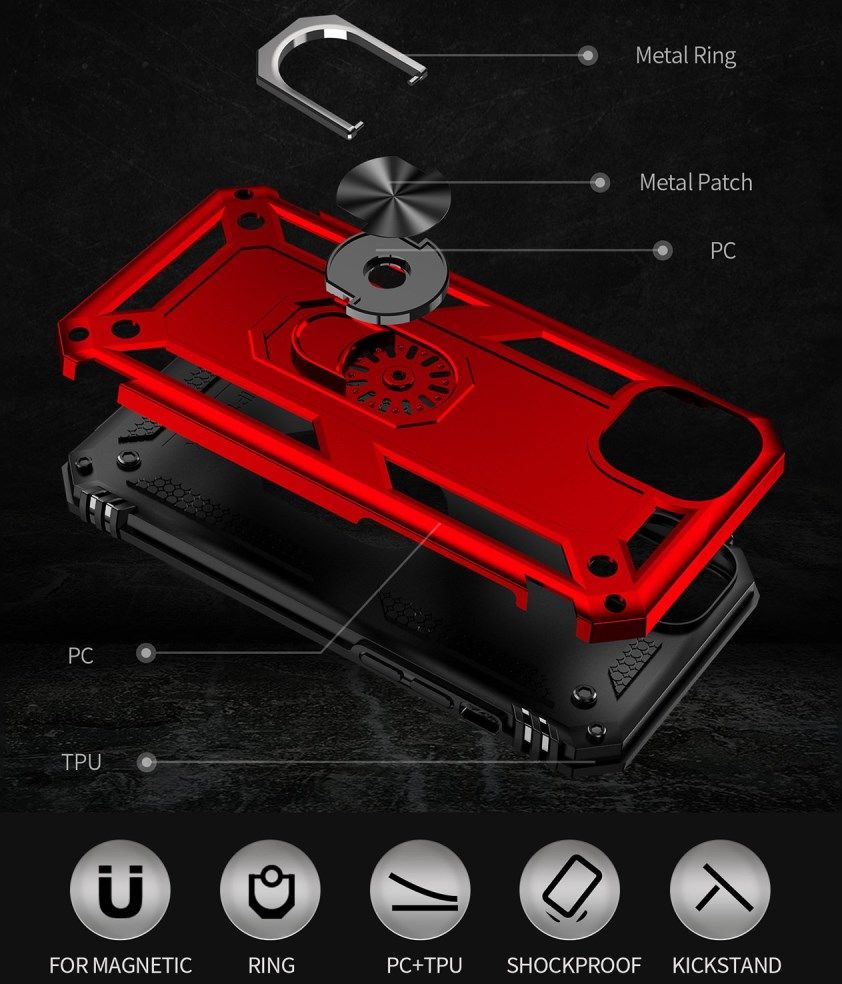 Apple iPhone 14 Hoesje Hybride Kickstand Back Cover Rood afbeelding 4