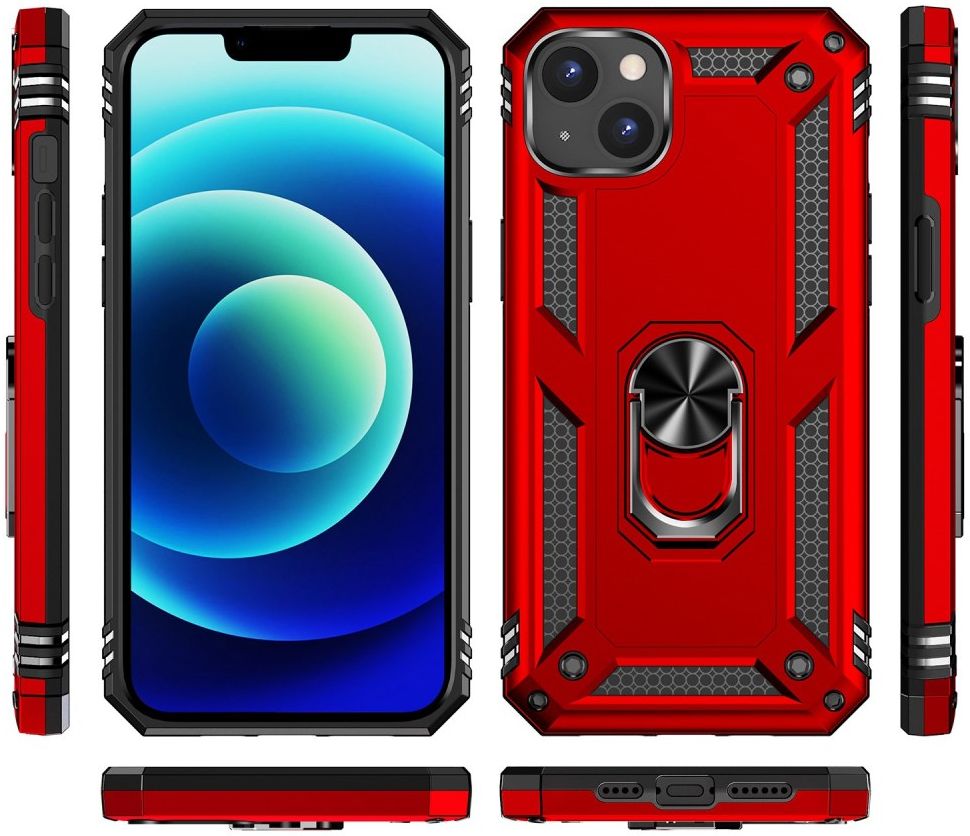 Apple iPhone 14 Hoesje Hybride Kickstand Back Cover Rood afbeelding 7