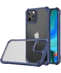 Apple iPhone 14 Pro Max Hoesje Carbon Back Cover Schokbestendig Blauw