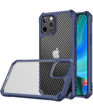 Apple iPhone 14 Pro Max Hoesje Carbon Back Cover Schokbestendig Blauw Hoesjes