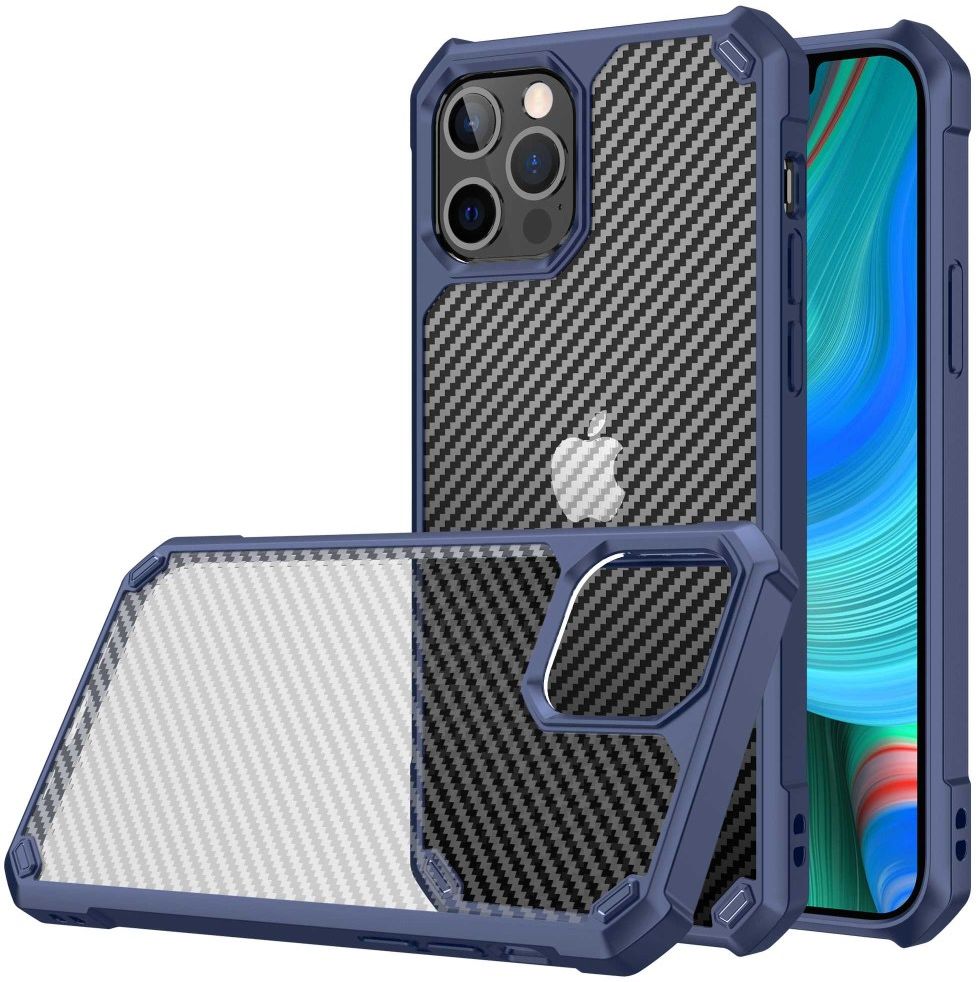 Apple iPhone 14 Pro Max Hoesje Carbon Back Cover Schokbestendig Blauw afbeelding 1