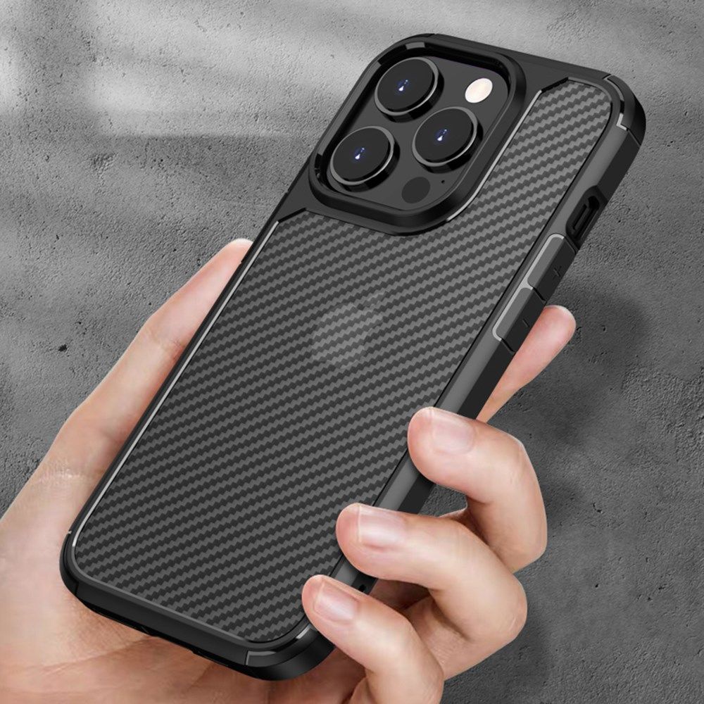 Apple iPhone 14 Pro Hoesje Carbon Back Cover Schokbestendig Blauw afbeelding 7