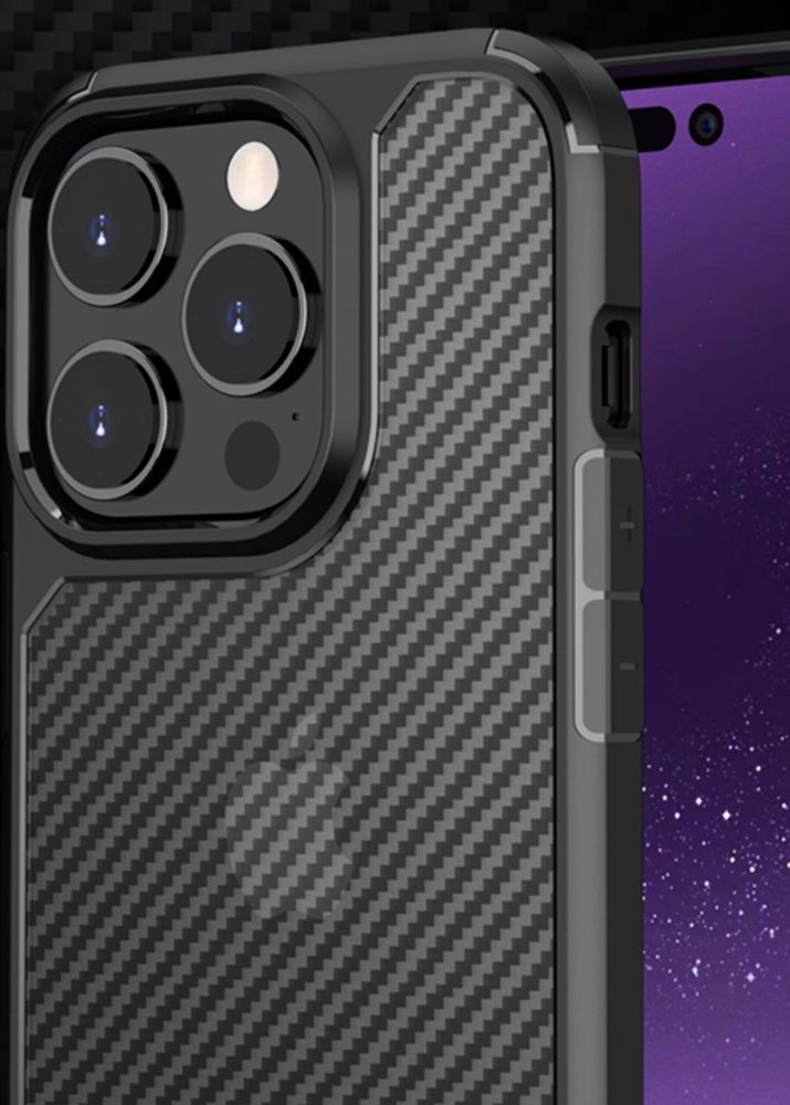 Apple iPhone 14 Pro Hoesje Carbon Back Cover Schokbestendig Zwart afbeelding 4