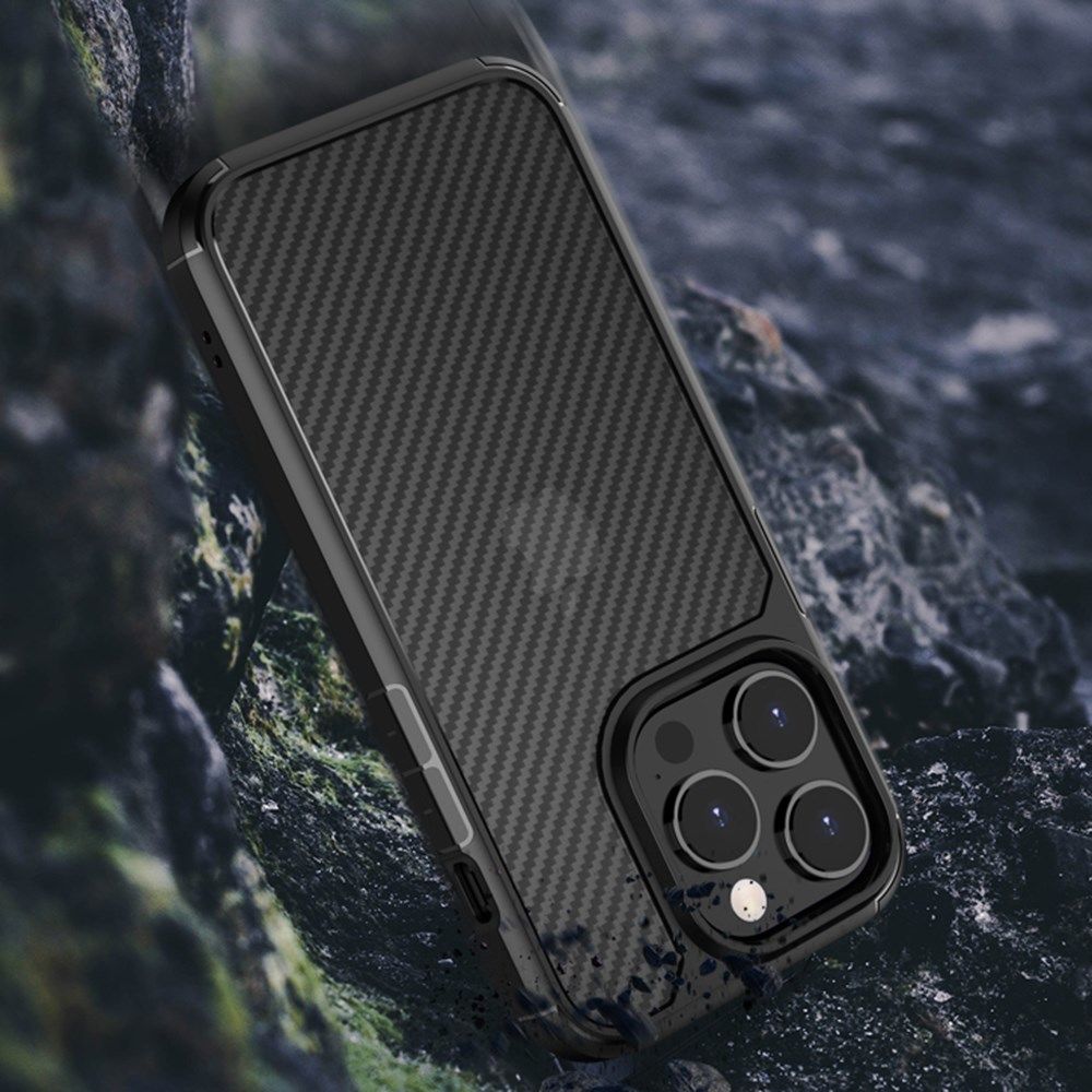 Apple iPhone 14 Pro Hoesje Carbon Back Cover Schokbestendig Zwart afbeelding 6
