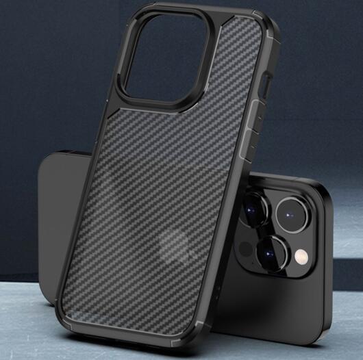 Apple iPhone 14 Pro Hoesje Carbon Back Cover Schokbestendig Zwart afbeelding 3